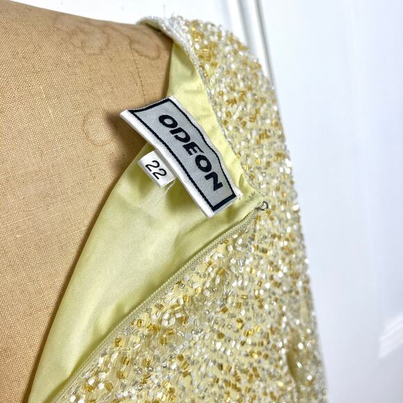 Odeon vintage glamorous short sleeve yellow beaded top with zipper size xl - Picture 7 of 8